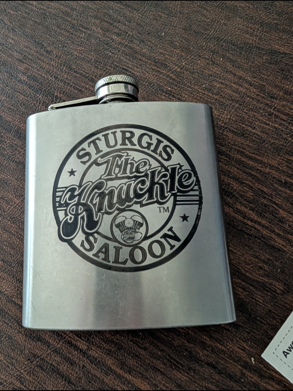 Stainless Steel Sturgis The Knuckle Saloon Flask - Silver